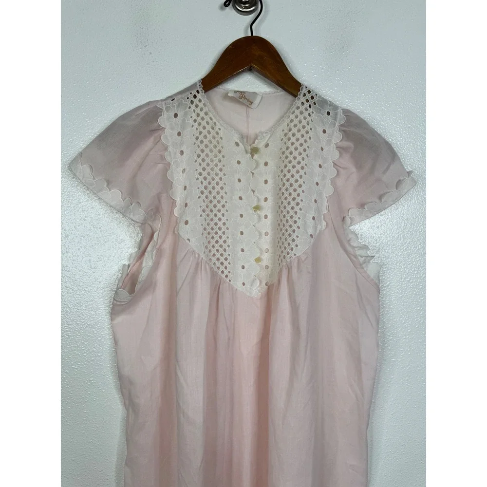Vintage Ilise Stevens Pink Eyelet Lace Nightgown Maxi Sleepwear Dress Large USA
